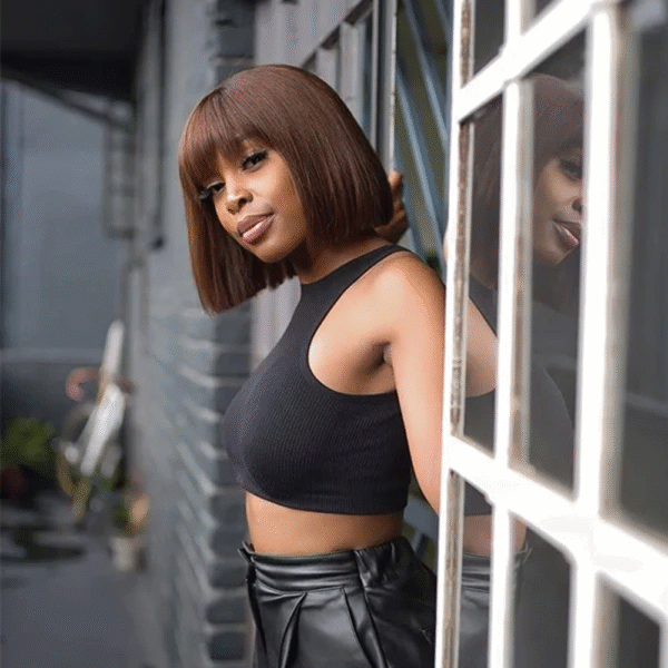 Brazilian Hair Straight Bob Wig With Bang - Image 2